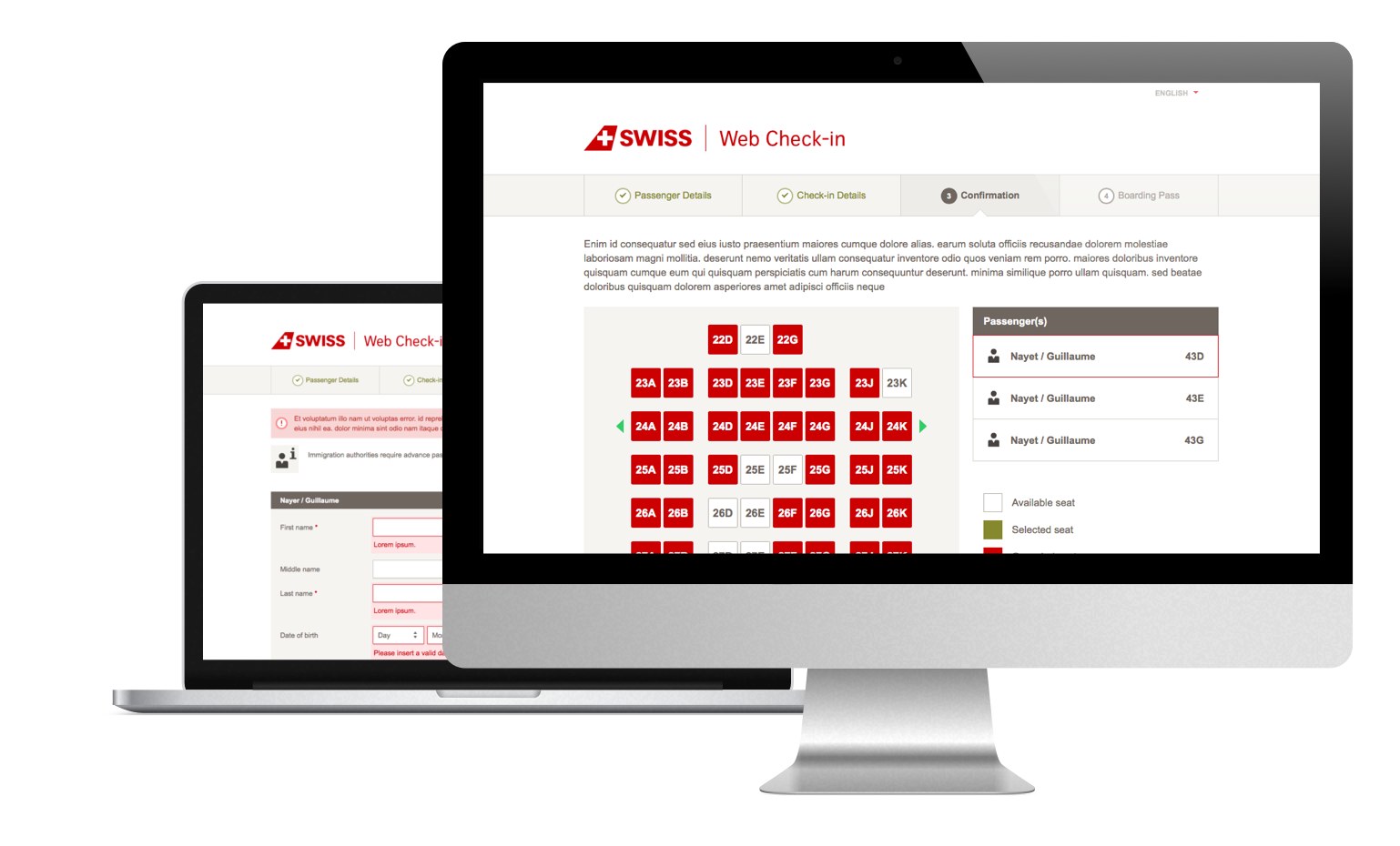 Screenshots of the Swiss.com Web Check-in website on different devices showcasing the responsive design